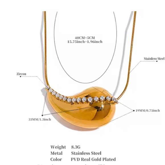 LGold Teardrop Pendant Necklace – PVD Real Gold Plated, Stainless Steel - Picture 6 of 14